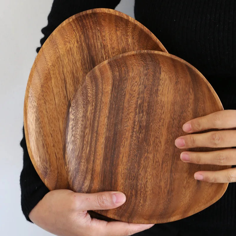 Elegant Natural Wood Serving Tray Set