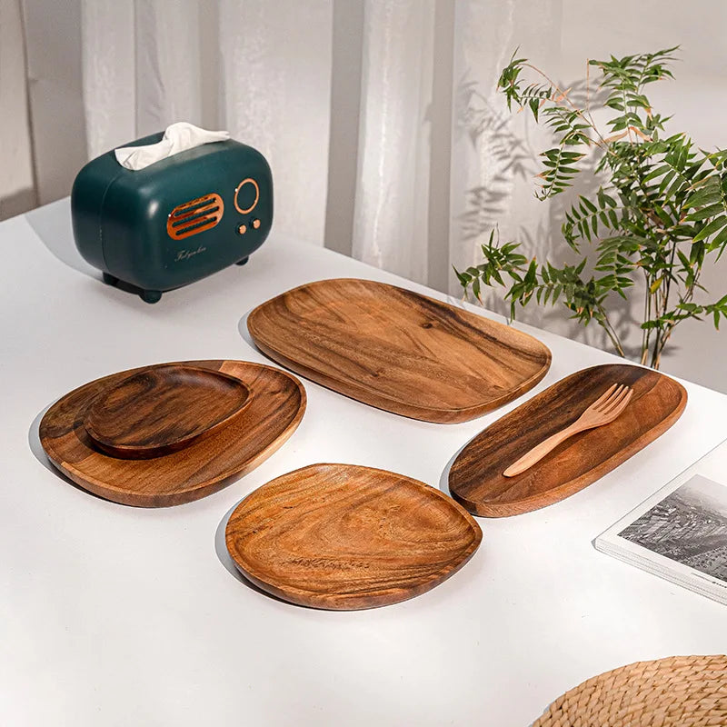 Elegant Natural Wood Serving Tray Set