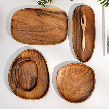 Elegant Natural Wood Serving Tray Set