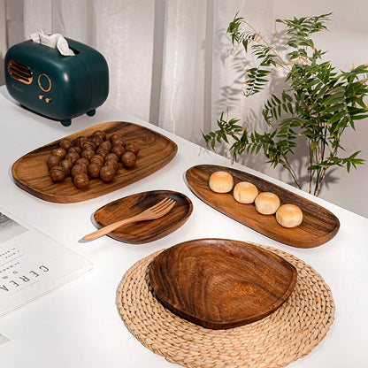 Elegant Natural Wood Serving Tray Set